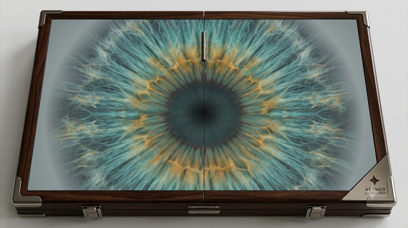 Iris board — a striking macro shot of a teal-green eye, grayscale everywhere except the iris itself