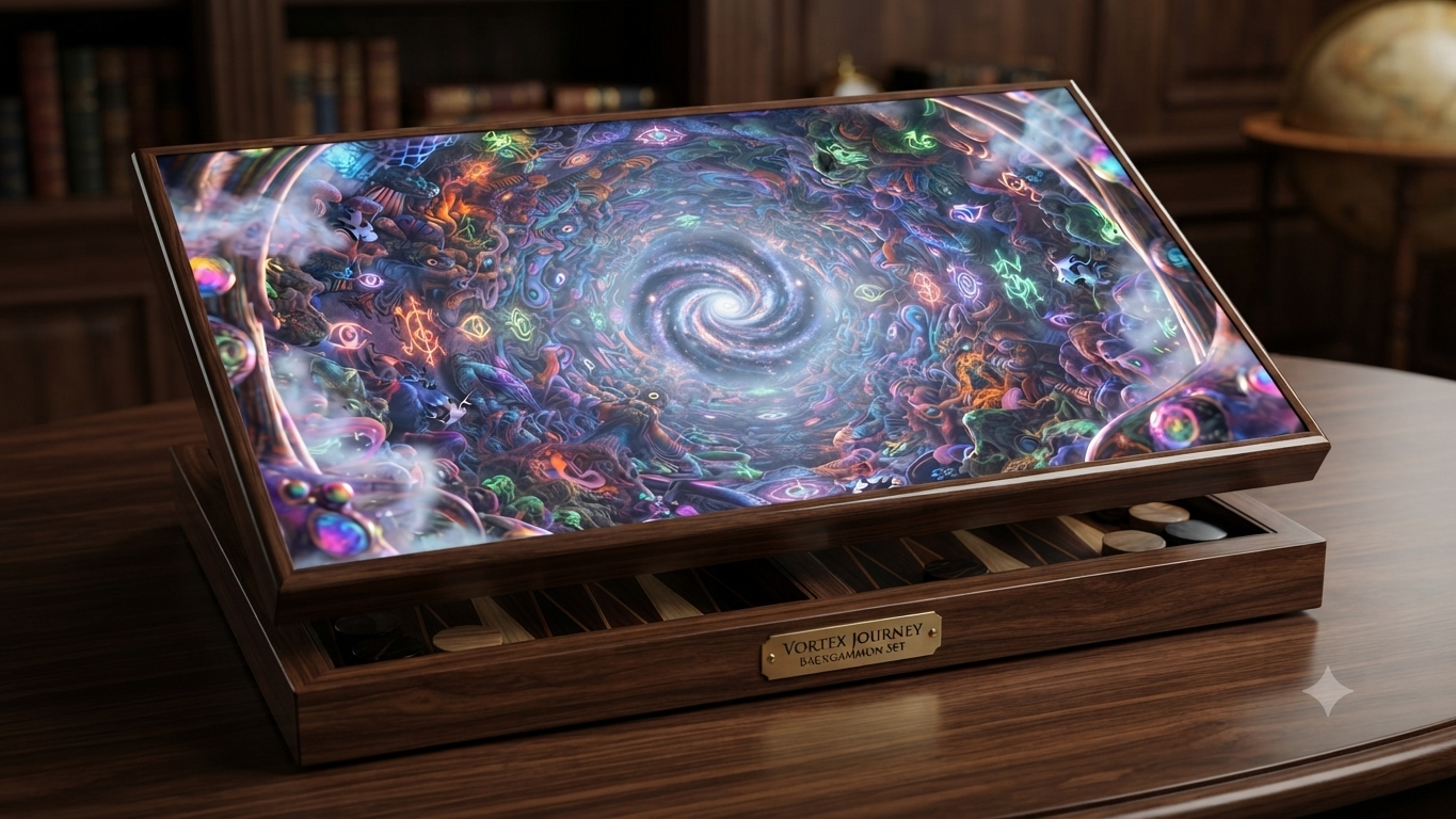 The Vortex board — psychedelic swirling tunnel with glowing eyes and symbols